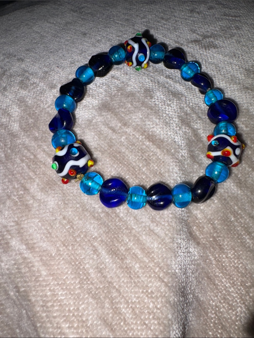 Handmade Blue Glass Bead Stretch Bracelet